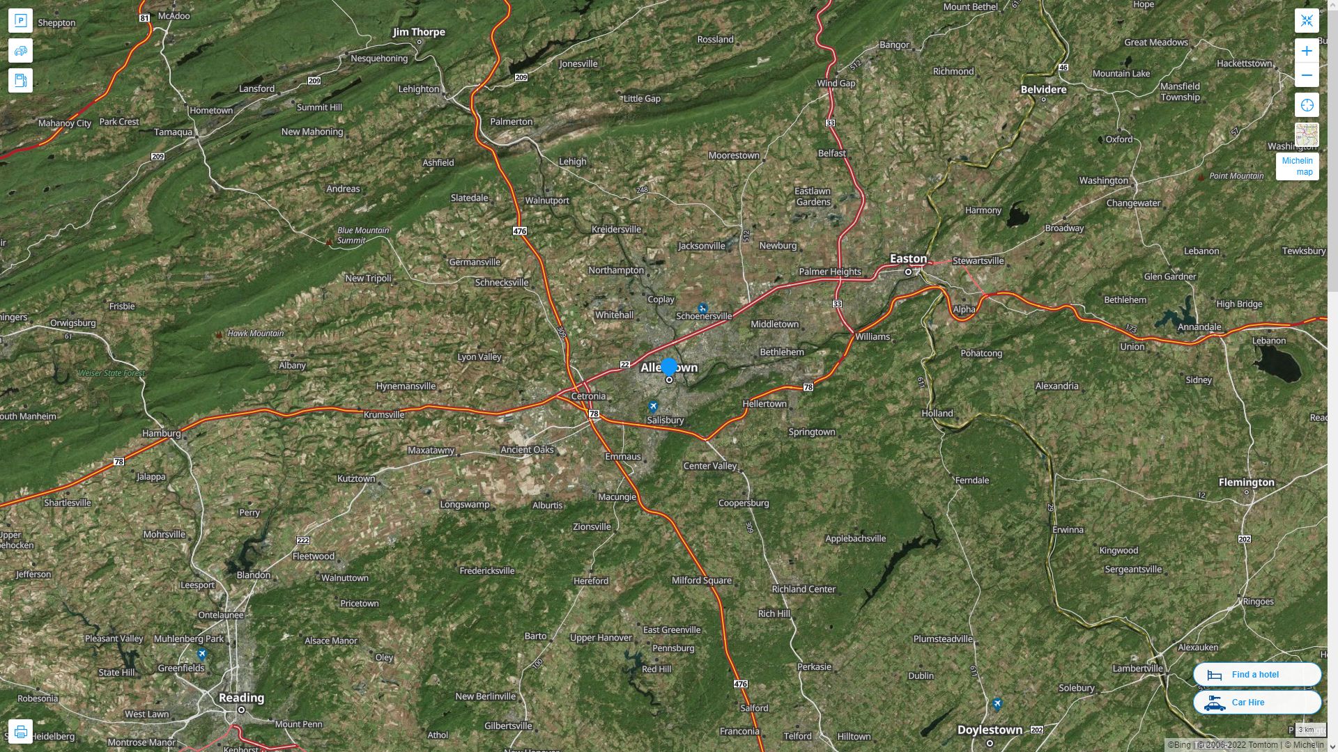 Allentown Pennsylvania Highway and Road Map with Satellite View